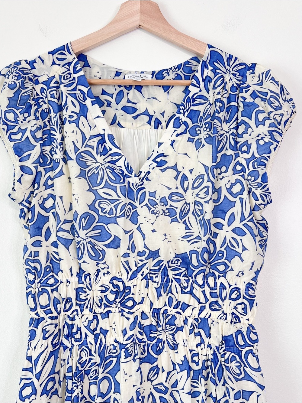 Current Air Blue White Floral Balloon Hem Midi Dress Smocked Waist Pockets Sz M - Picture 3 of 12